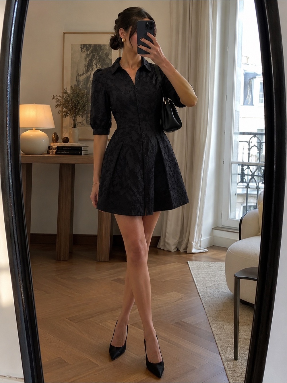 Club Monaco Black Floral Button-Down Dress | Size 6